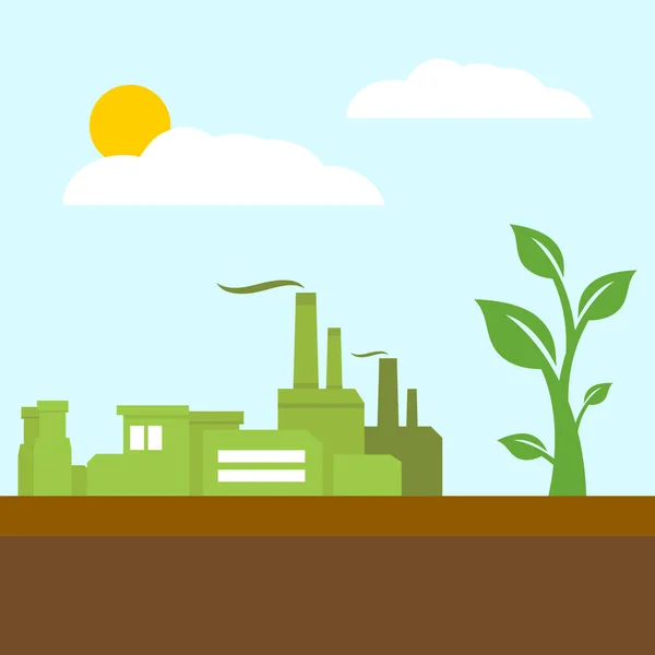 stock vector Environmental industry illustration flat, factory buildings, plant, healthy environment, flat design vector illustration