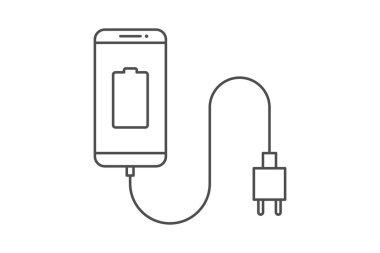 Akıllı telefon şarj çizgisi ikonu sembol işareti vektörü, akıllı telefon, elektrik soketi, adaptör, düşük pil bildirimi