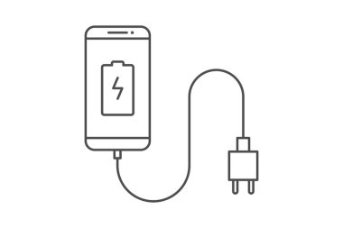 Akıllı telefon şarj hattı simgesi simgesi sembol vektörü, akıllı telefon, elektrik soketi, adaptör, şarj bildirimi