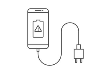 Akıllı telefon şarj hattı simgesi simgesi sembol vektörü, akıllı telefon, elektrik soketi, adaptör, hasarlı pil bildirimi