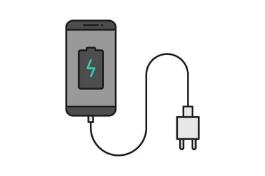 Akıllı telefon şarj hattı simgesi simgesi sembol vektörü, akıllı telefon, elektrik soketi, adaptör, şarj bildirimi
