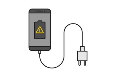 Akıllı telefon şarj hattı simgesi simgesi sembol vektörü, akıllı telefon, elektrik soketi, adaptör, hasarlı pil bildirimi