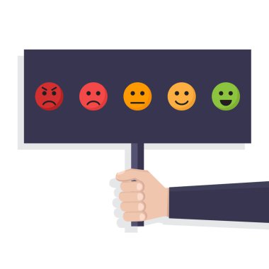 Geri bildirim simgesi vektörü düz, elle tutuş geri bildirim değerlendirmesi düz tasarım çizimi