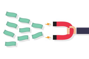 El ele tutuşan mıknatıs para vektör tasarımı çizimi