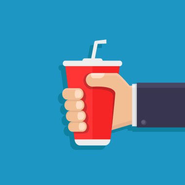 El ele tutuşan meşrubat, düz tasarım vektör çizimi