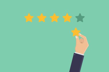 Derecelendirme, el ele tutuşan yıldız, düz tasarım vektör çizimi