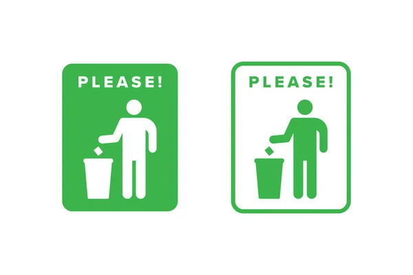Trash Icon Design Vettoriale Colore Verde Icona Bordo Persone Gettare — Vettoriale Stock