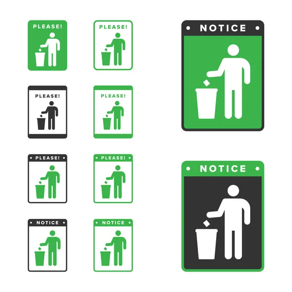 ゴミ箱アイコンデザインベクトル緑の色 アイコンボードの人々はその場所にゴミを投げる — ストックベクタ