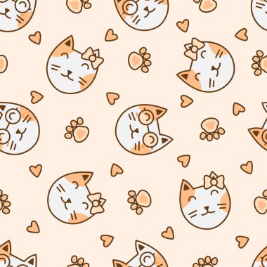 Şirin kedi soyut kusursuz desen, parmak izi için şirin kedi deseni tasarımı.