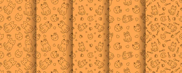 Коллекция Милый Кот Абстрактный Бесшовный Узор Милый Рисунок Кошки Узор — стоковый вектор