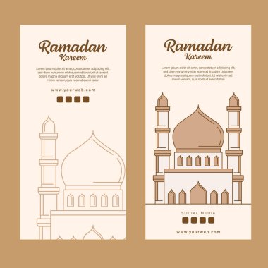 Ramazan Kareem bayrağı çizgi sanatı ya da monolin tarzında vektör tasarımı