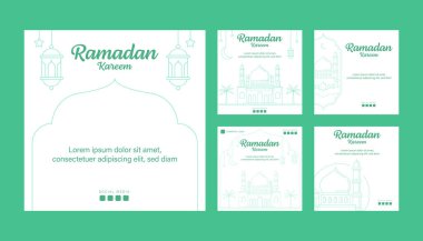 ramadan instagram post şablon koleksiyon vektör tasarımı çizgi sanatı veya monoline biçimi