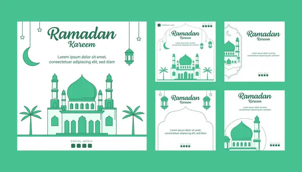 Ramadán Instagram Post Plantilla Colección Vector Diseño Con Línea Arte Vector De Stock