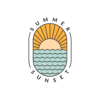 Sunset Beach Monoline veya Line Art style vektörünün gösterimi