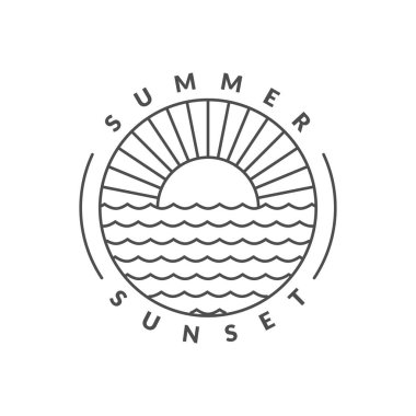 Sunset Beach Monoline veya Line Art style vektörünün gösterimi