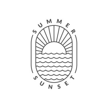 Sunset Beach Monoline veya Line Art style vektörünün gösterimi