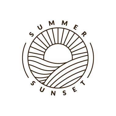 Sunset Beach Monoline veya Line Art style vektörünün gösterimi