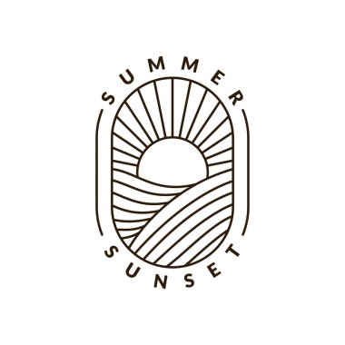 Sunset Beach Monoline veya Line Art style vektörünün gösterimi