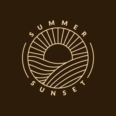 Sunset Beach Monoline veya Line Art style vektörünün gösterimi