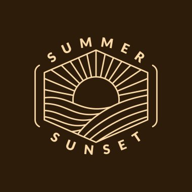 Sunset Beach Monoline veya Line Art style vektörünün gösterimi