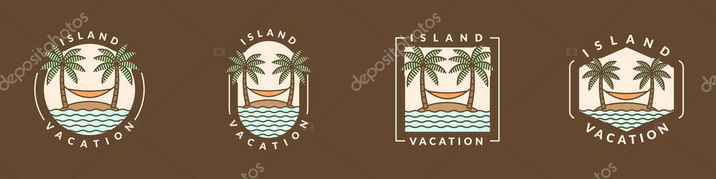 Illustration of island and hammock monoline or line art style vector