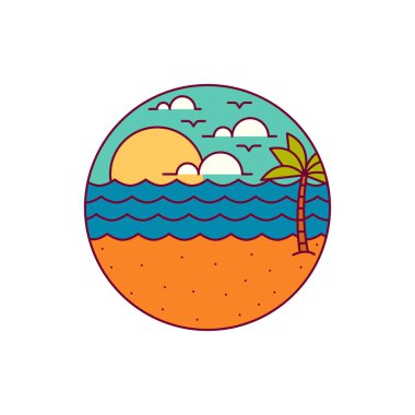 Yaz sahili monolini veya çizgi sanat vektörünün gösterimi