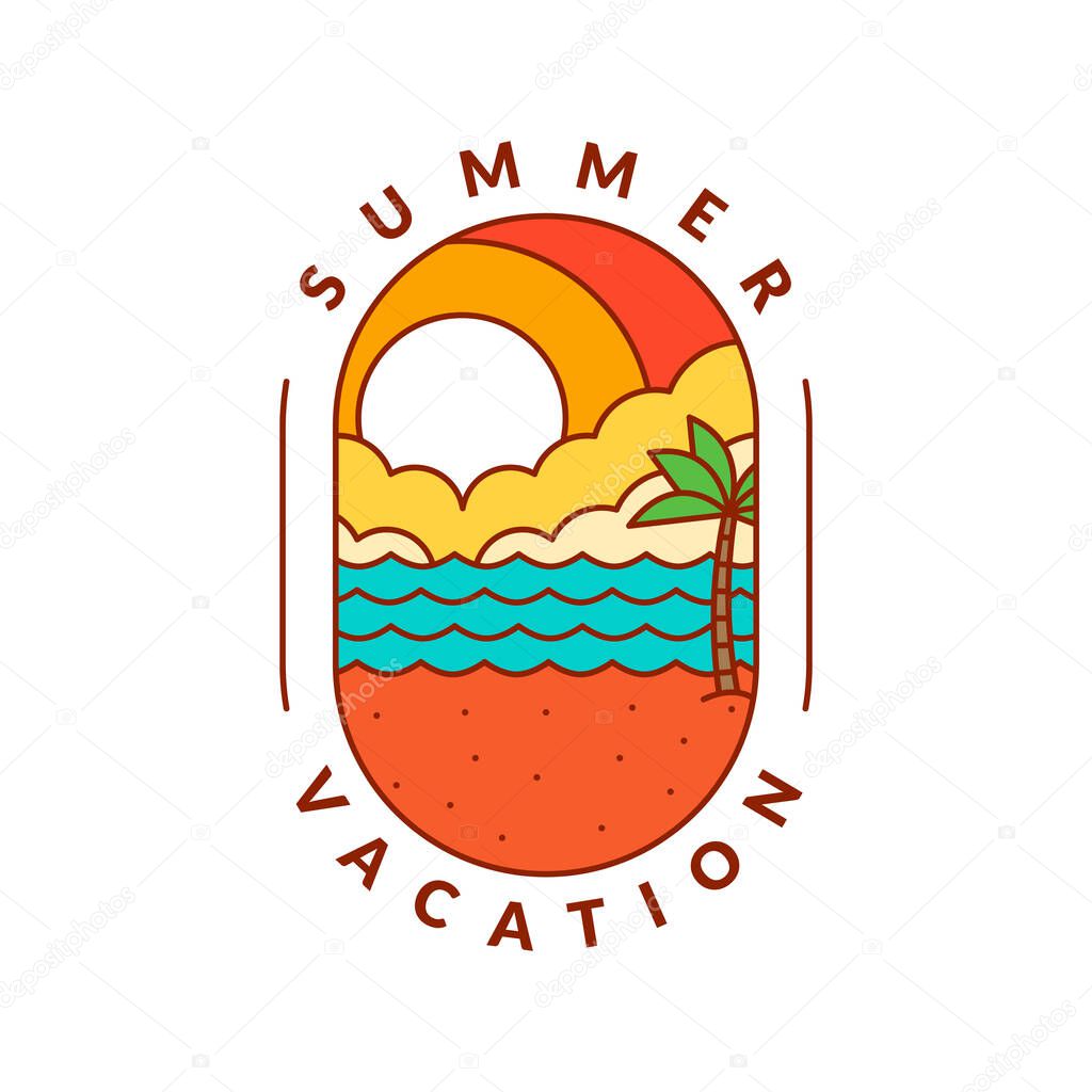 Illustration of summer beach monoline or line art style vector