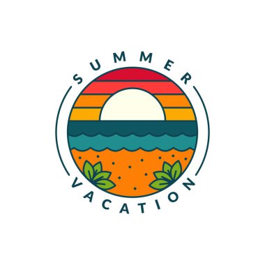 Sunset Beach Monoline veya Line Art style vektörünün gösterimi