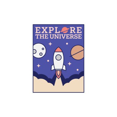 Dış uzay çizgisi resim etiketi veya rozeti, tasarım t-shirt, etiket veya diğer yazdırma ihtiyaçları için uygundur