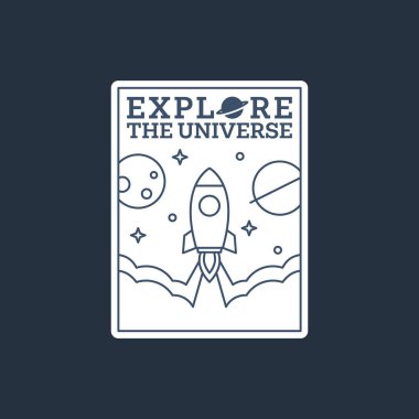 Dış uzay çizgisi resim etiketi veya rozeti, tasarım t-shirt, etiket veya diğer yazdırma ihtiyaçları için uygundur