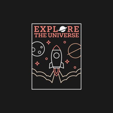 Dış uzay çizgisi resim etiketi veya rozeti, tasarım t-shirt, etiket veya diğer yazdırma ihtiyaçları için uygundur