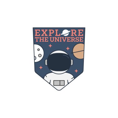 Dış uzay çizgisi resim etiketi veya rozeti, tasarım t-shirt, etiket veya diğer yazdırma ihtiyaçları için uygundur