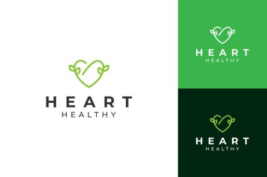 Sağlıklı kalp logosu tasarım şablonu, kalp ve yaprak kavramı