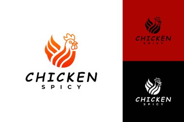 Chicken spicy logo design template, chicken and fire concept