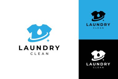 Laundry logo design template, water droplets and shirt concept