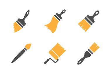 Six painting tools including a paint roller and brush. Perfect for art supply stores, DIY blogs, home improvement websites, or craft tutorials.