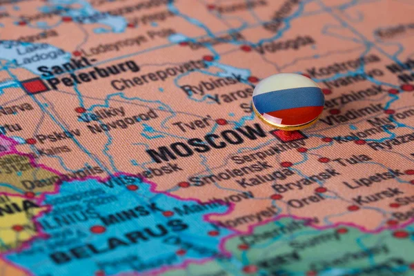 Ruská Vlajka Mapě Světa Moskevské — Stock fotografie