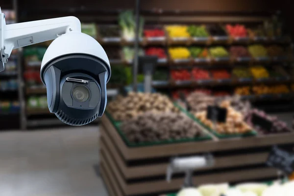 Kamera Cctv Bezpieczeństwo Systemu Centrum Handlowym Supermarket Rozmyte Tło — Zdjęcie stockowe