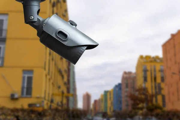 Moderne Openbare Cctv Camera Met Wazige Achtergrond Opnamecamera Voor Hele — Stockfoto