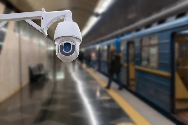 Cctv Camera Security Працює Станції Метро Platform Underground Railways Station — стокове фото