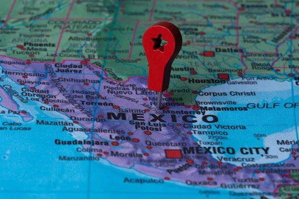 Red pin, point on the map of Mexico. Concept travel background