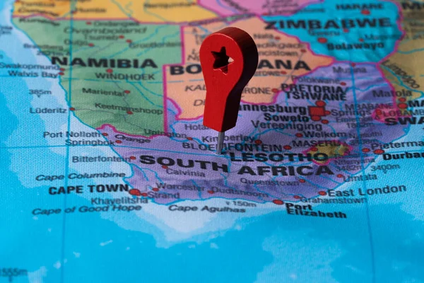 Red Pin Ponto Mapa África Sul Concept Fundo Viagem — Fotografia de Stock