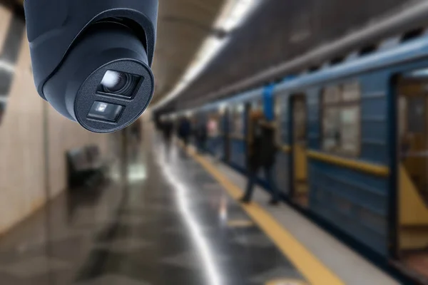 Cctv Camera Security Operating Subway Station Platform Underground Railways Station — Stock Photo, Image