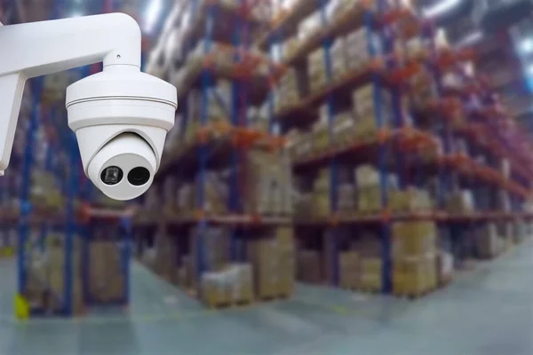 CCTV Camera Operating inside warehouse or factory. Copy space