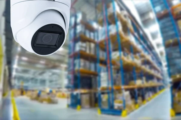 closed circuit camera Multi-angle CCTV system against the background of a modern warehouse complex. The concept of protection of goods
