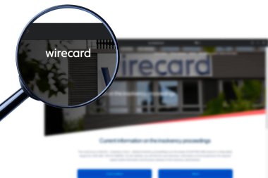 Los Angeles, California, ABD - 6 Martha 2023: Wirecard web sitesinin illüstrasyon editörü. Geniş açılı logo ekranda görünür