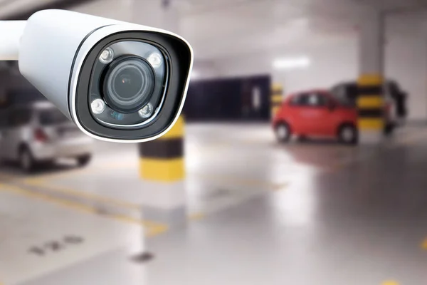 Cctv Camera Underground Parking Garage Copy Space — Stok fotoğraf