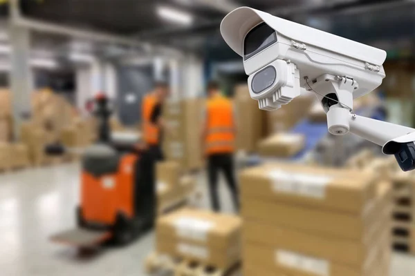 Cctv Camera Operating Warehouse Factory Copy Space — 스톡 사진
