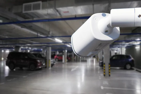 Cctv Camera Security Protection System Installing Parking Building Car — Zdjęcie stockowe