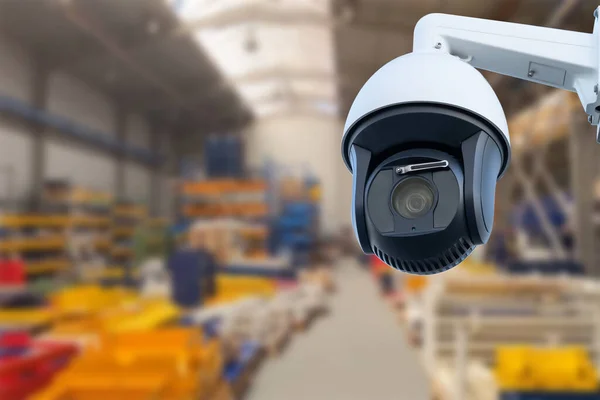 Cctv Camera Surveillance Operating Industrial Factory Copy Space — Zdjęcie stockowe